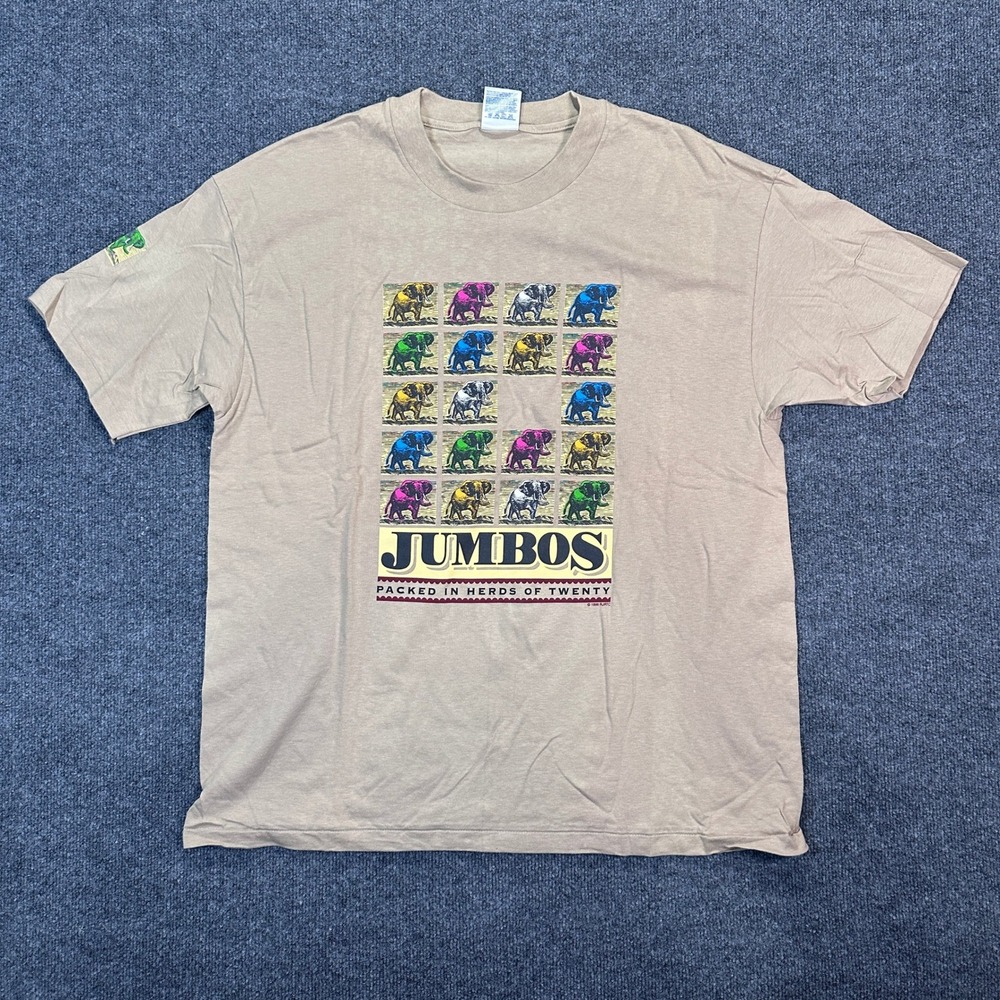 VTG 1996 Moonlight Tobacco Jumbos Elephant T-Shirt Hanes Beefy Men's Size XL Tan
